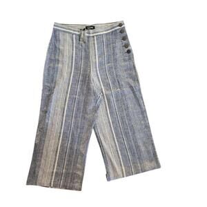 NWT Express Womens Size 10 Blue Wide Leg Striped HighWaist Linen Blend Crop Pant